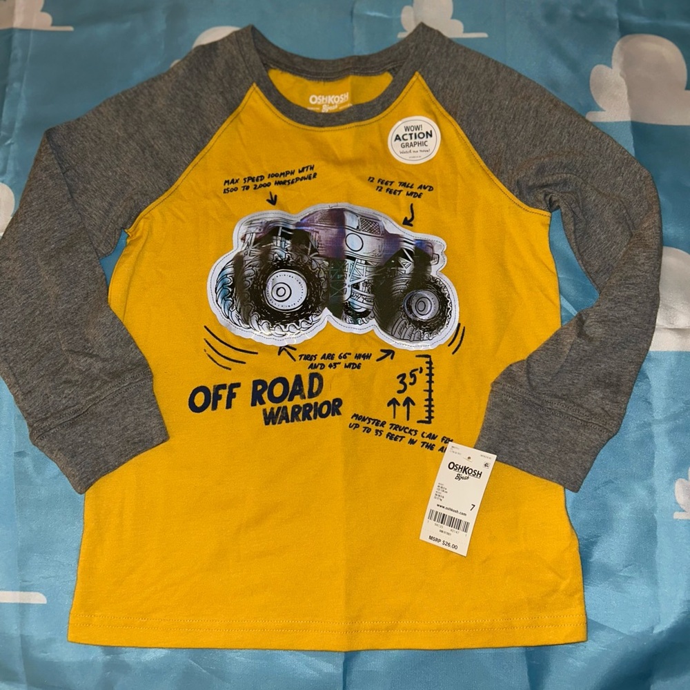 OshKosh B'gosh Yellow and Gray Monster Truck Long Sleeve Tee